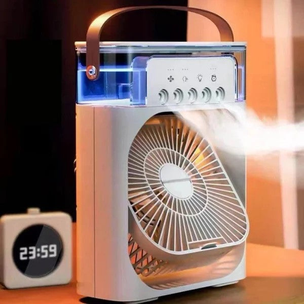 Mini Ar Condicionado Portátil 3 em 1 com Reservatório de 600ml – Frescor, Umidificação e Iluminação LED