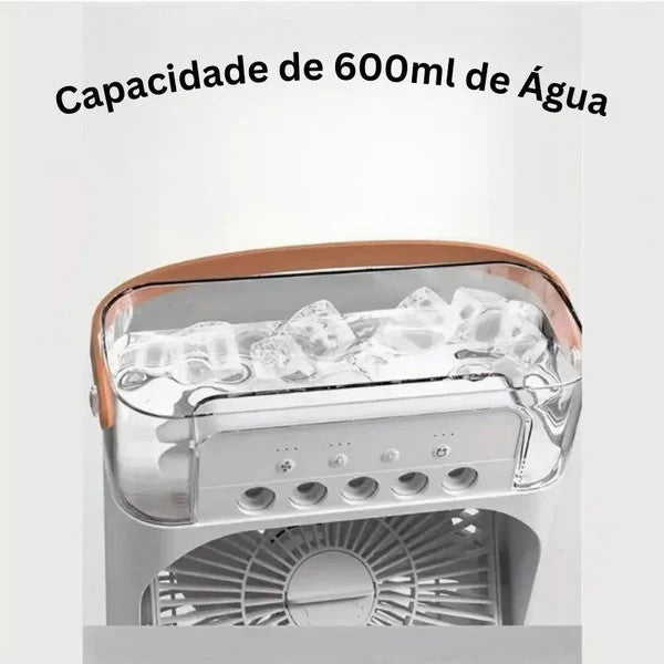 Mini Ar Condicionado Portátil 3 em 1 com Reservatório de 600ml – Frescor, Umidificação e Iluminação LED