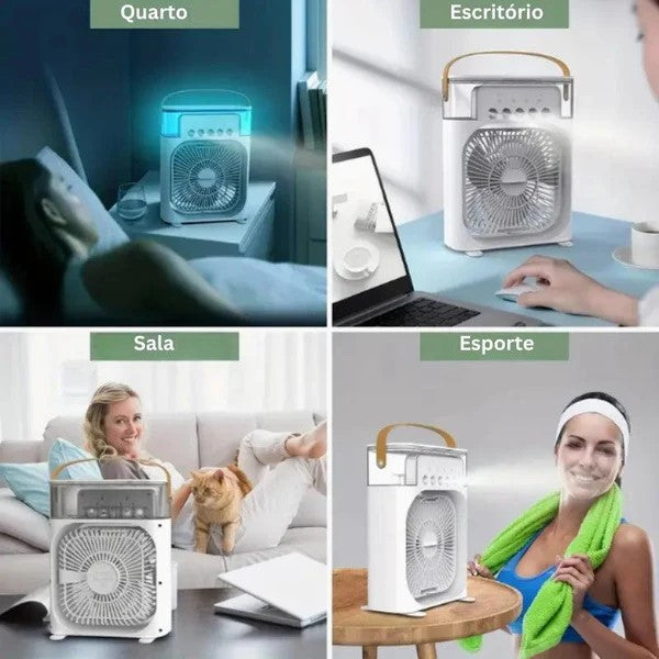 Mini Ar Condicionado Portátil 3 em 1 com Reservatório de 600ml – Frescor, Umidificação e Iluminação LED