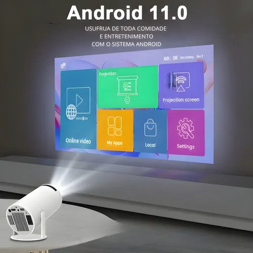 Projetor Portátil HY300 4K Android 11 Wi-Fi 5G Bluetooth 150 Pol Branco Smart HDMI