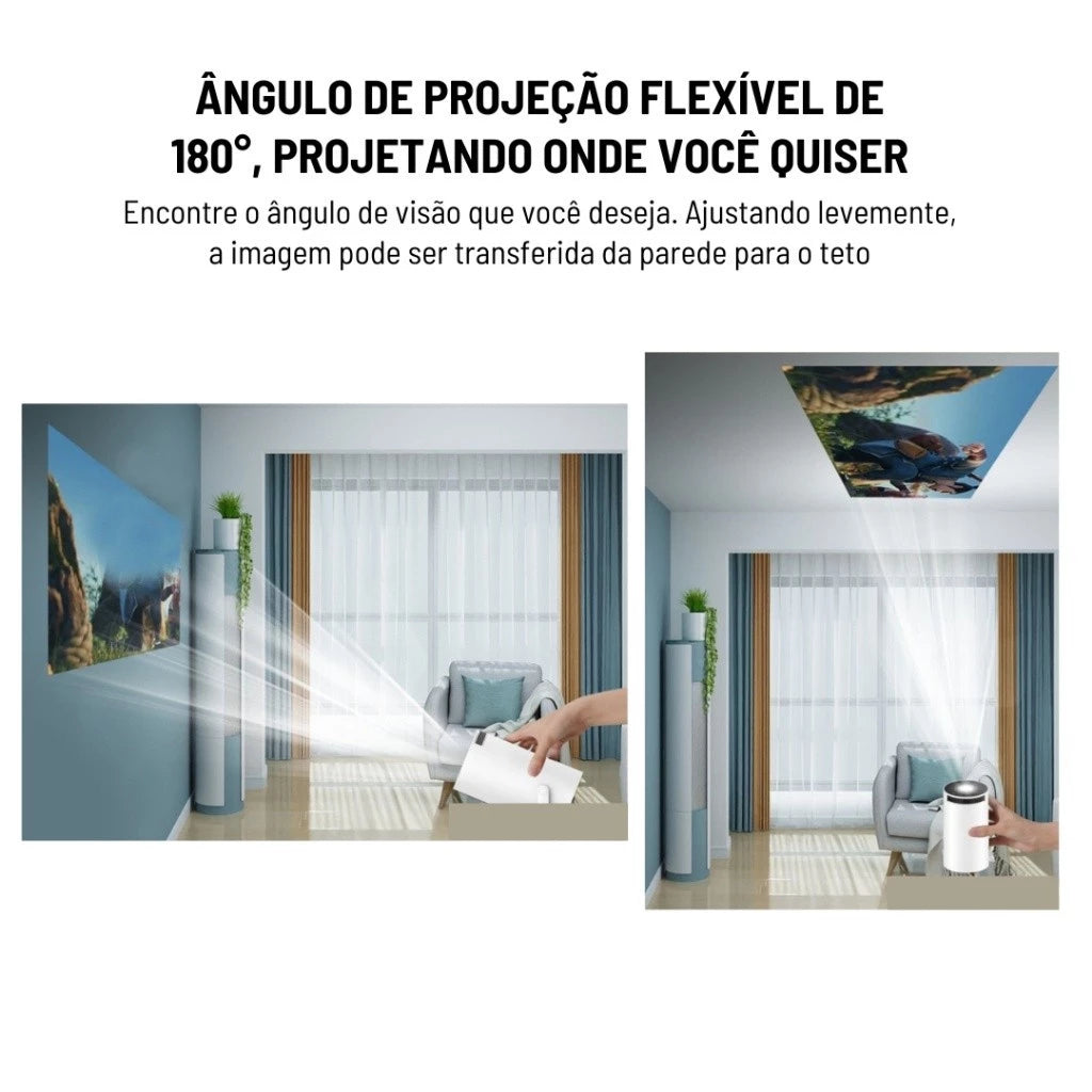 Projetor Portátil HY300 4K Android 11 Wi-Fi 5G Bluetooth 150 Pol Branco Smart HDMI