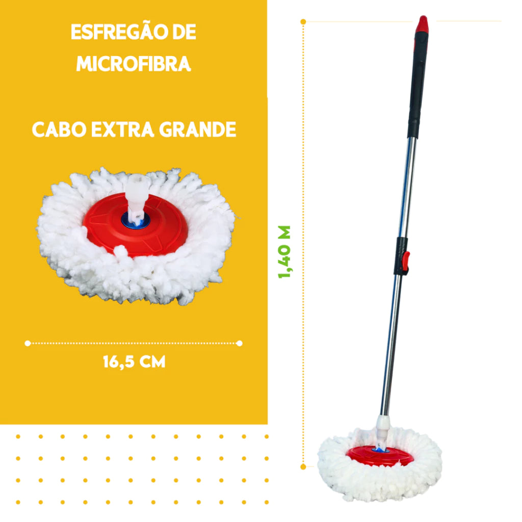 Mop Giratório Com Cesto Em Inox C/2 Refil e Dispense Para Sabão