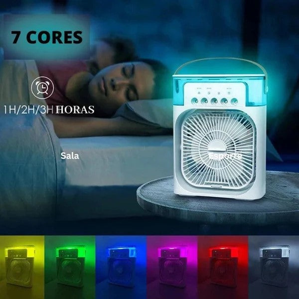 Mini Ar Condicionado Portátil 3 em 1 com Reservatório de 600ml – Frescor, Umidificação e Iluminação LED