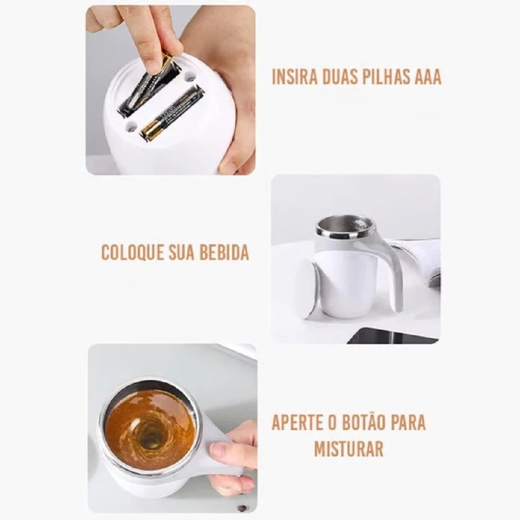 Caneca Mixer Inox Automática Elétrica Misturador Shake Café Leite